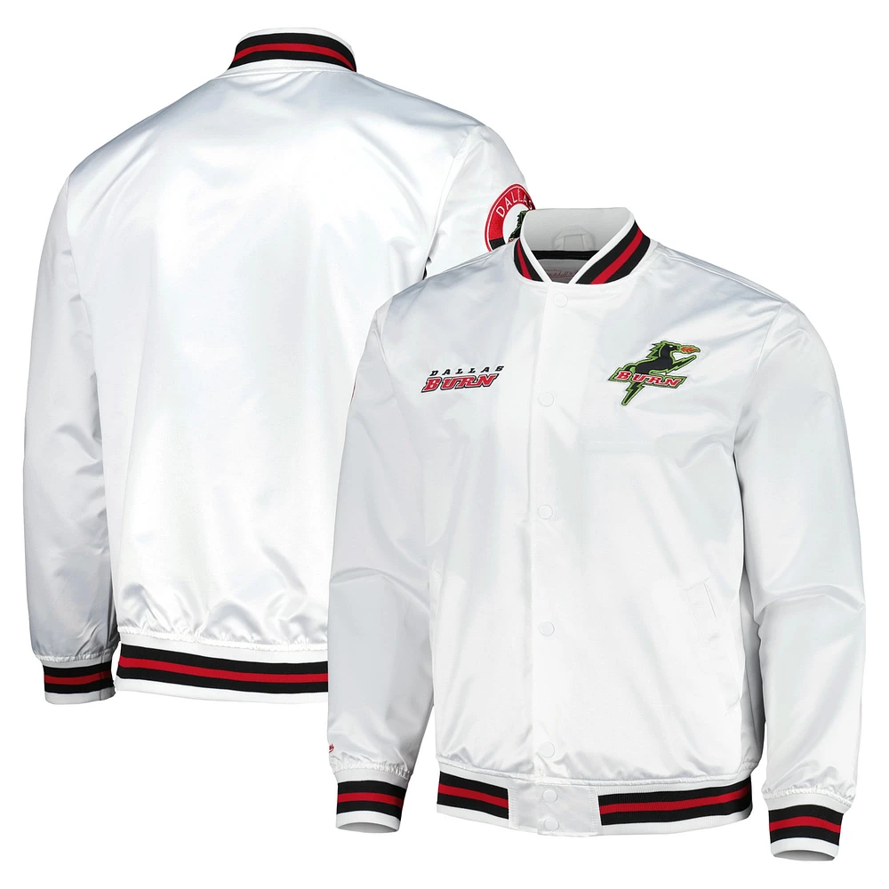 Men's Mitchell & Ness White Dallas Burn City Full-Snap Satin Jacket