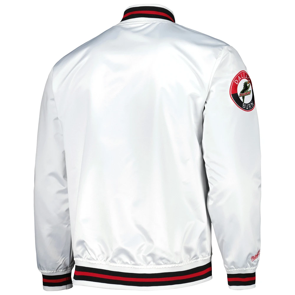 Men's Mitchell & Ness White Dallas Burn City Full-Snap Satin Jacket