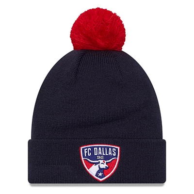 Bonnet en tricot à revers en jersey bleu marine New Era FC Dallas avec pompon pour hommes