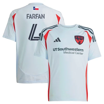 Maillot de joueur réplique adidas Marco Farfan bleu clair FC Dallas 2025 The Inferno Kit pour jeunes