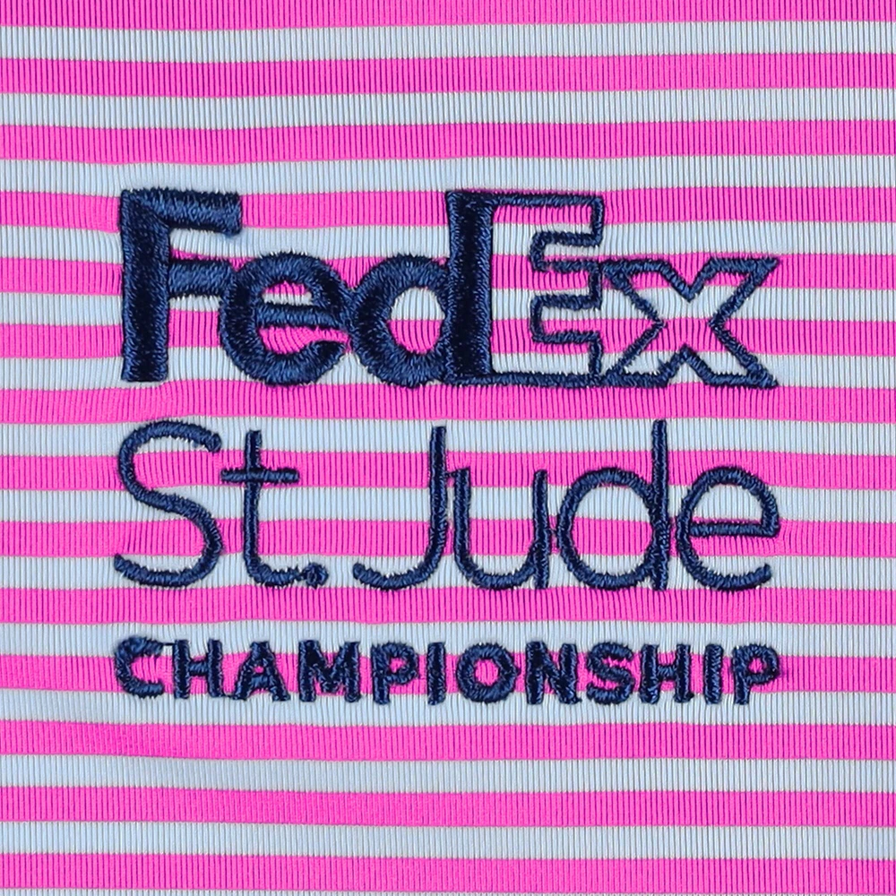 Polo FootJoy rose FedEx St. Jude Championship ProDry Performance Lisle Feeder Stripe pour hommes