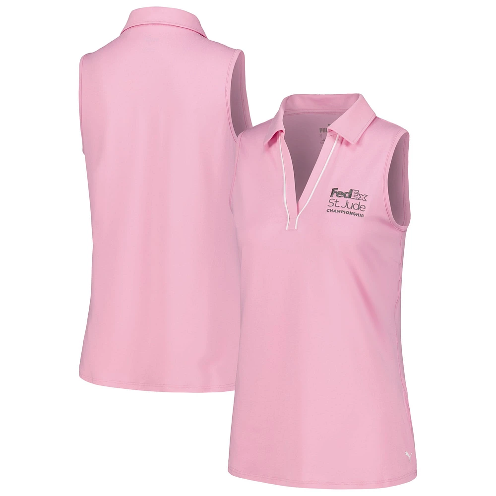 Polo sans manches passepoilé CLOUDSPUN FedEx St. Jude Championship rose Puma pour femme