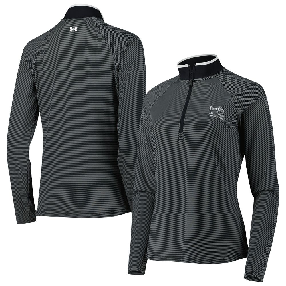 Women's Under Armour Black FedEx St. Jude Championship T2 Green Stripe Raglan Quarter-Zip Top