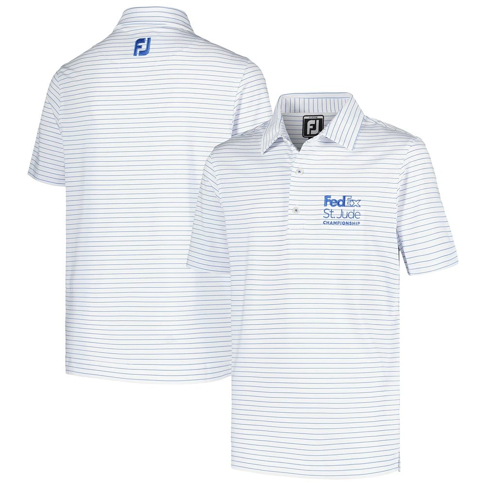 Youth FootJoy White FedEx St. Jude Championship Pencil Stripe ProDry Polo