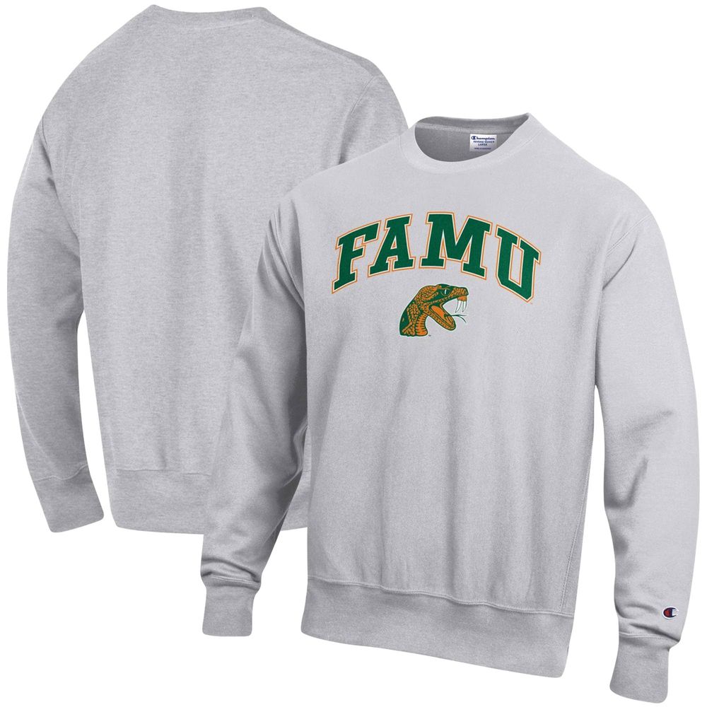 Men's Champion Heathered Gray Florida A&M Rattlers Arch Over Logo Reverse Weave Pullover Sweatshirt