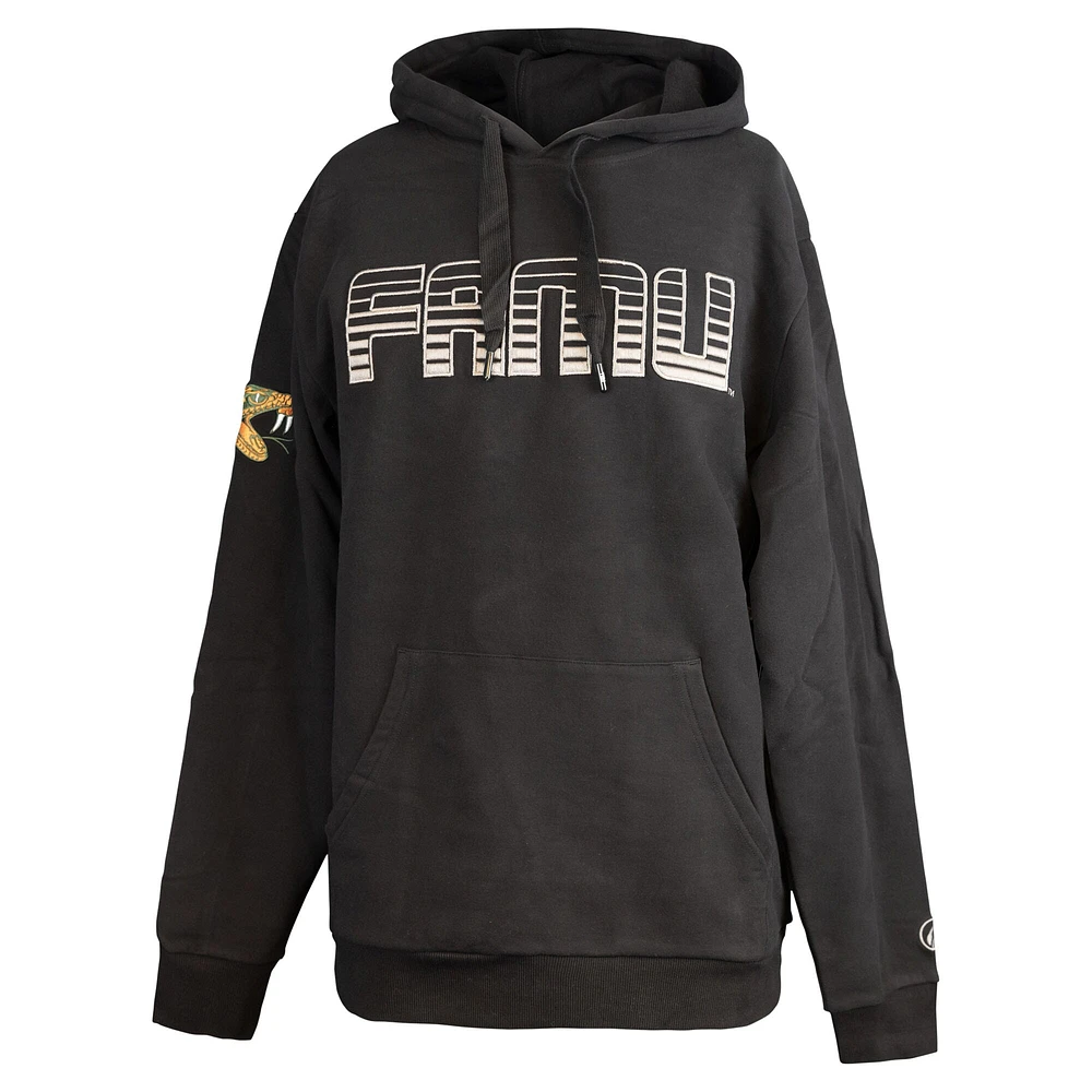 Sweat à capuche noir FISLL Florida A&M Rattlers Puff Print Sliced ​​pour hommes