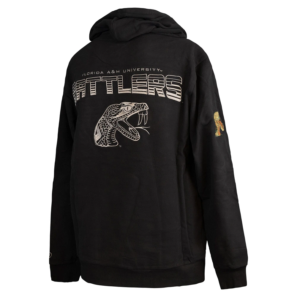 Men's FISLL  Black Florida A&M Rattlers Puff Print Sliced Pullover Hoodie