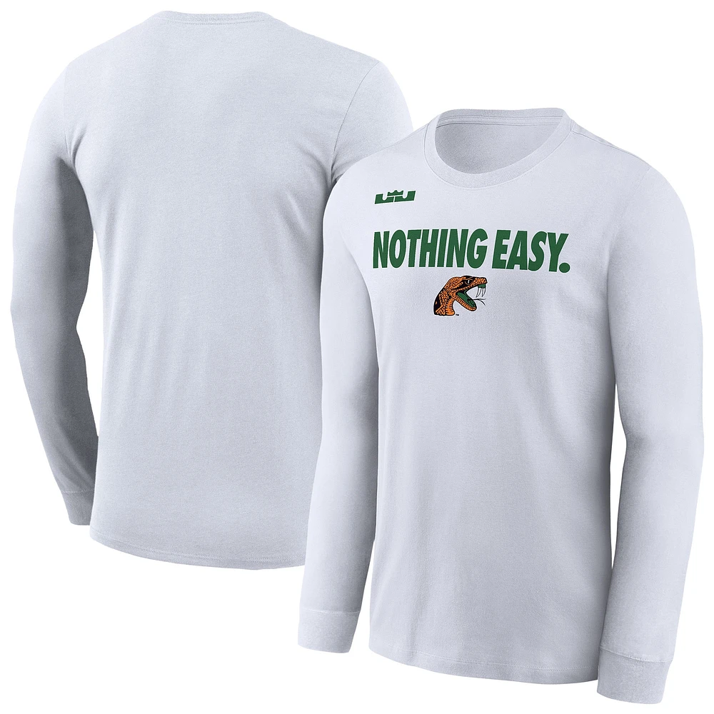 Men's Nike x LeBron James White Florida A&M Rattlers 2025 On-Court Bench Long Sleeve T-Shirt