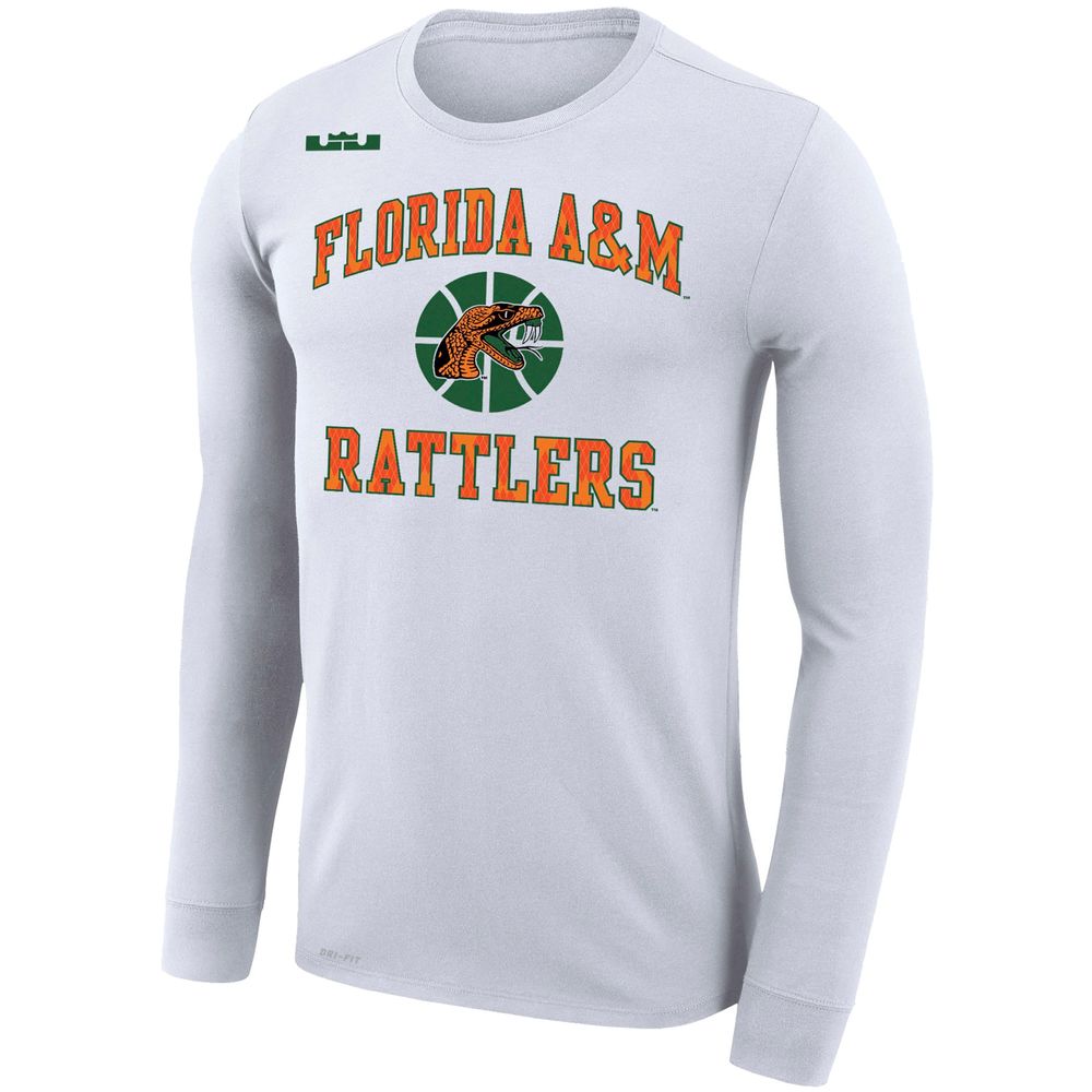 Men's Nike x LeBron James White Florida A&M Rattlers Collection Legend Performance Long Sleeve T-Shirt