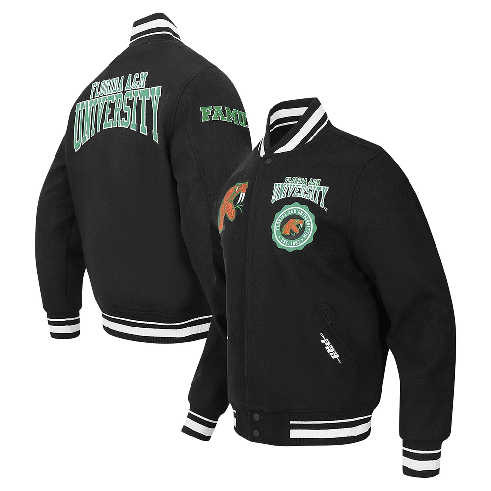 Men's Pro Standard Black Florida A&M Rattlers Crest Wool Full-Zip Jacket