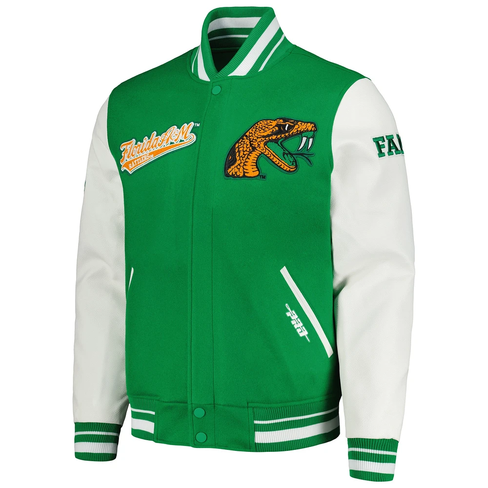 Veste universitaire à fermeture éclair complète en laine Pro Standard Green Florida A&M Rattlers Script pour hommes