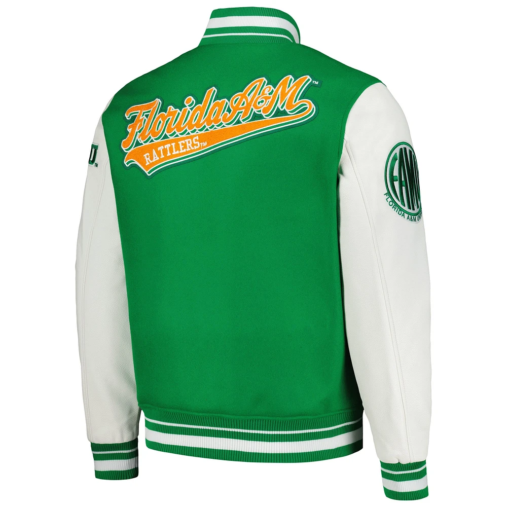 Men's Pro Standard Green Florida A&M Rattlers Script Wool Full-Zip Varsity Jacket