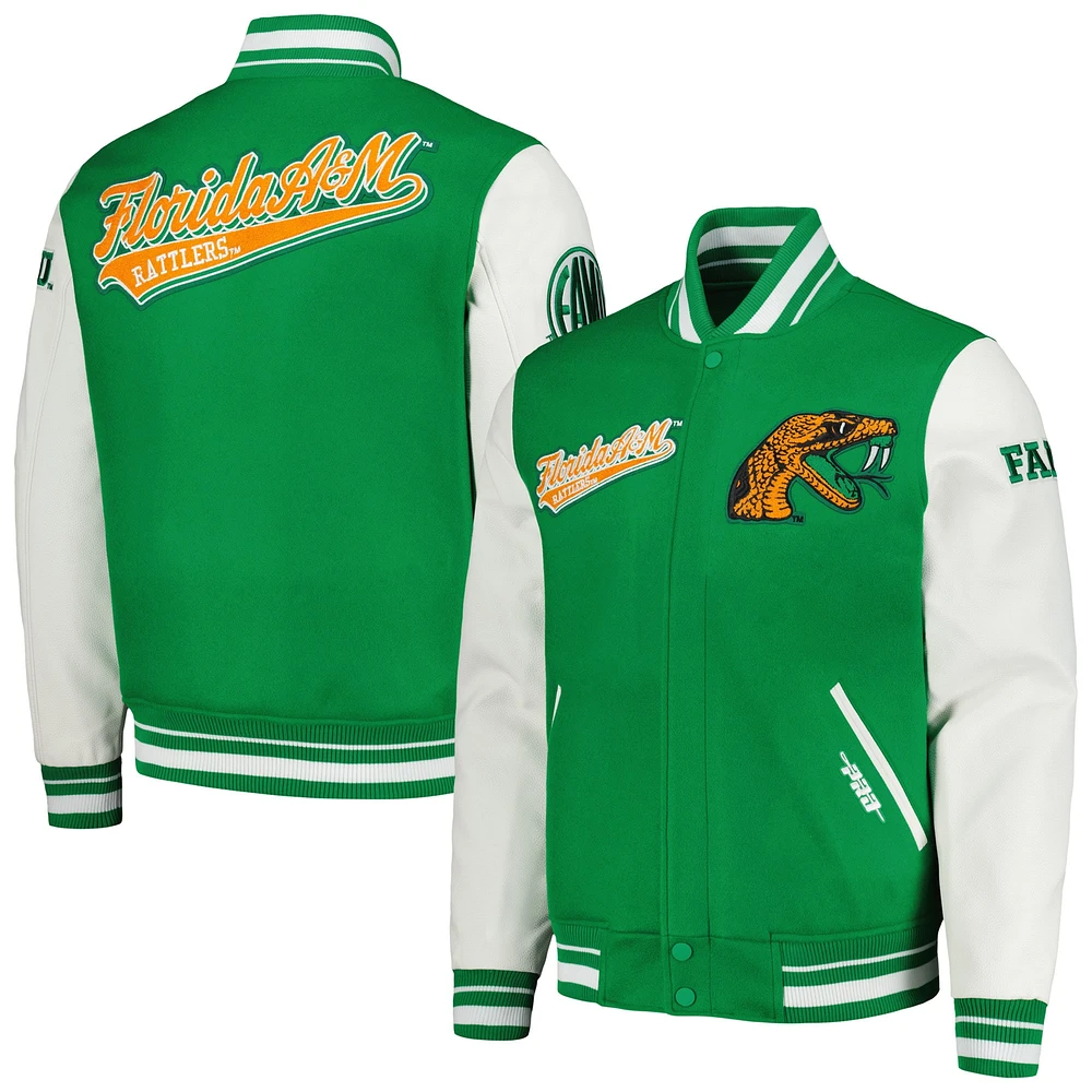 Veste universitaire à fermeture éclair complète en laine Pro Standard Green Florida A&M Rattlers Script pour hommes