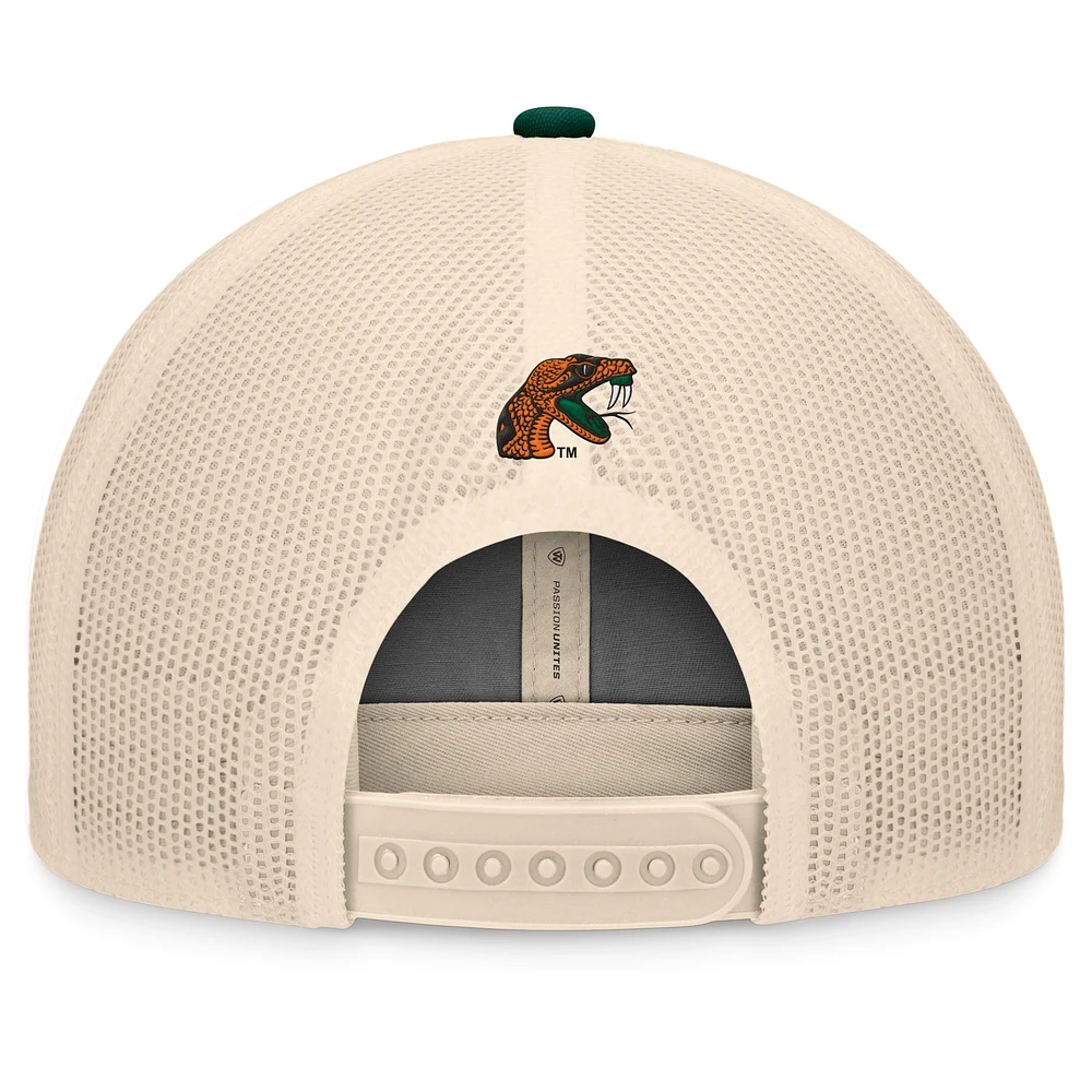 Casquette ajustable Bennett Trucker pour homme Top of the World verte/naturelle Florida A&M Rattlers