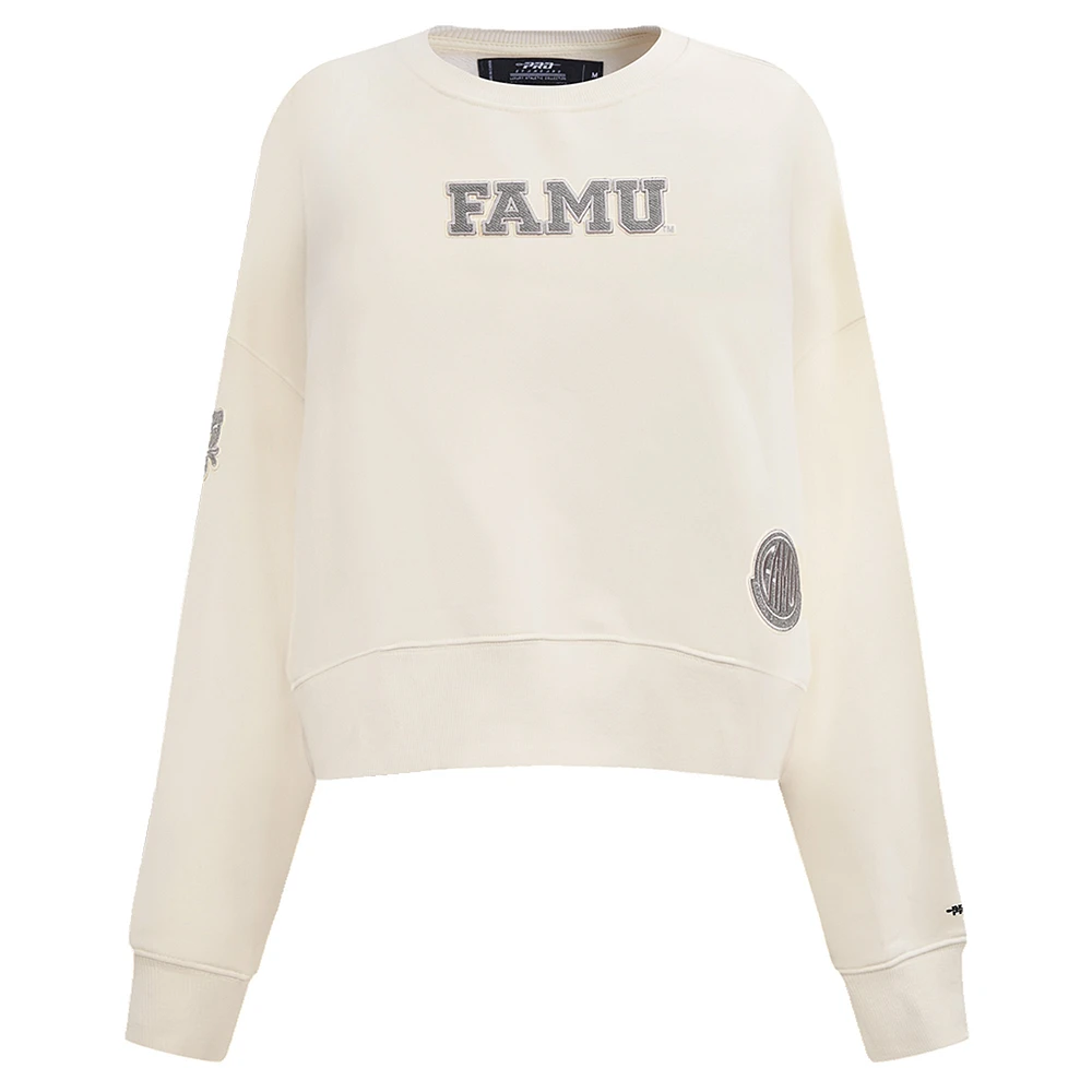 Women's Pro Standard Cream Florida A&M Rattlers French Terry Boxy Cropped Pullover Crewneck