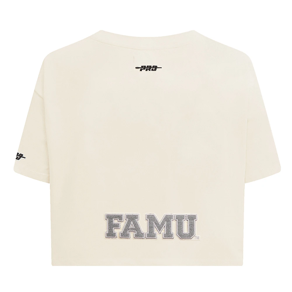 T-shirt court en molleton français inversé Pro Standard pour femme, couleur crème, Florida A&M Rattlers