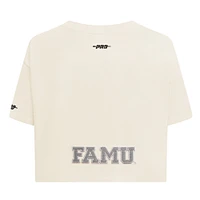 T-shirt court en molleton français inversé Pro Standard pour femme, couleur crème, Florida A&M Rattlers