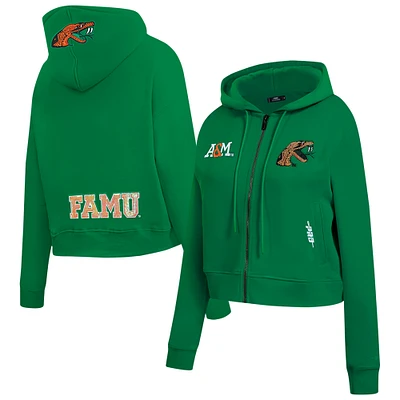 Veste à capuche entièrement zippée sequins Pro Standard pour femme, couleur verte, Florida A&M Rattlers Game Day