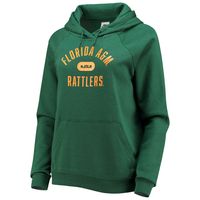 Women's Nike x LeBron James Green Florida A&M Rattlers Pillbox Varsity Raglan Pullover Hoodie