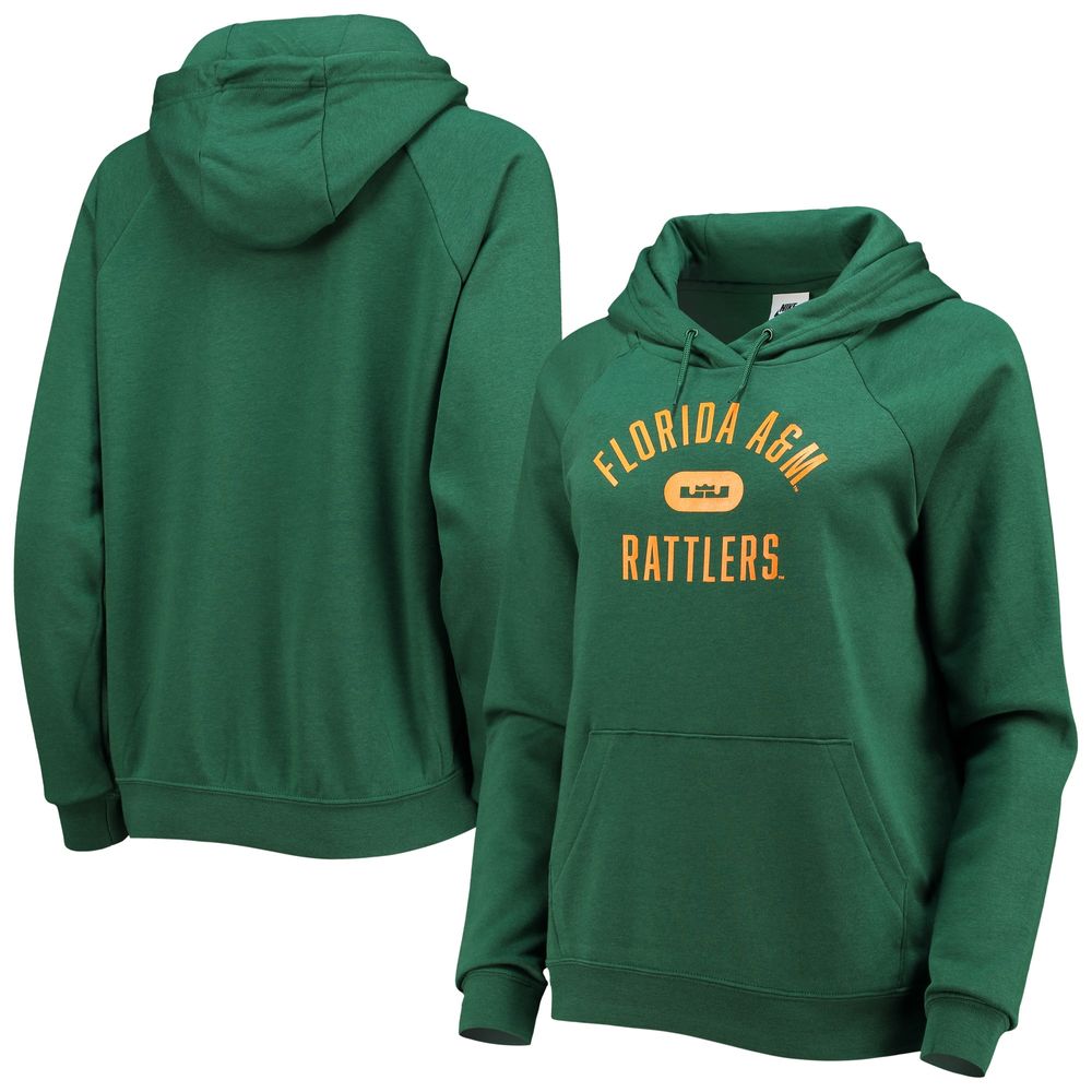 Women's Nike x LeBron James Green Florida A&M Rattlers Pillbox Varsity Raglan Pullover Hoodie