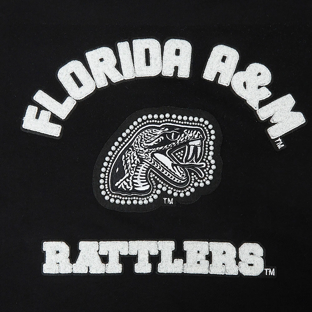 Women's Pro Standard  Black Florida A&M Rattlers Pearl Cropped Pullover Sweatshirt