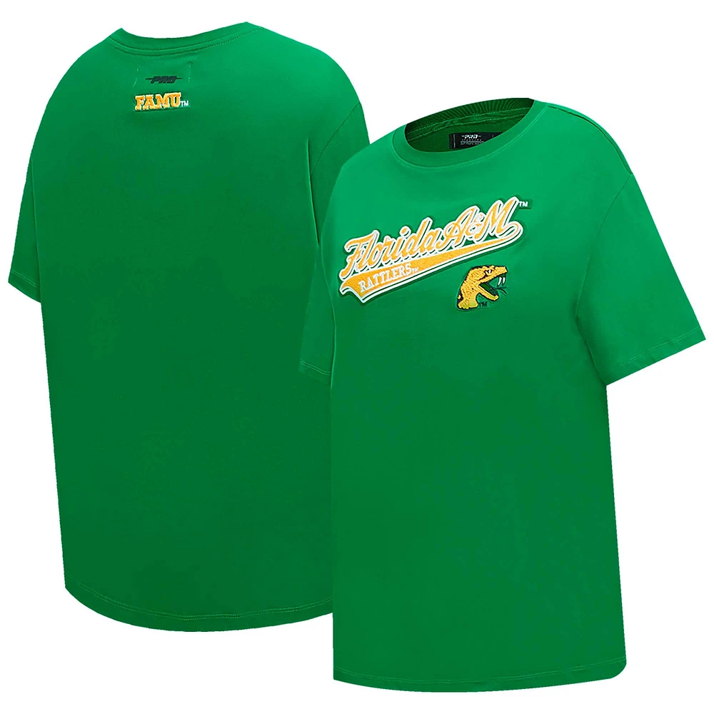 Women's Pro Standard Green Florida A&M Rattlers Script Tail Oversized Boyfriend T-Shirt