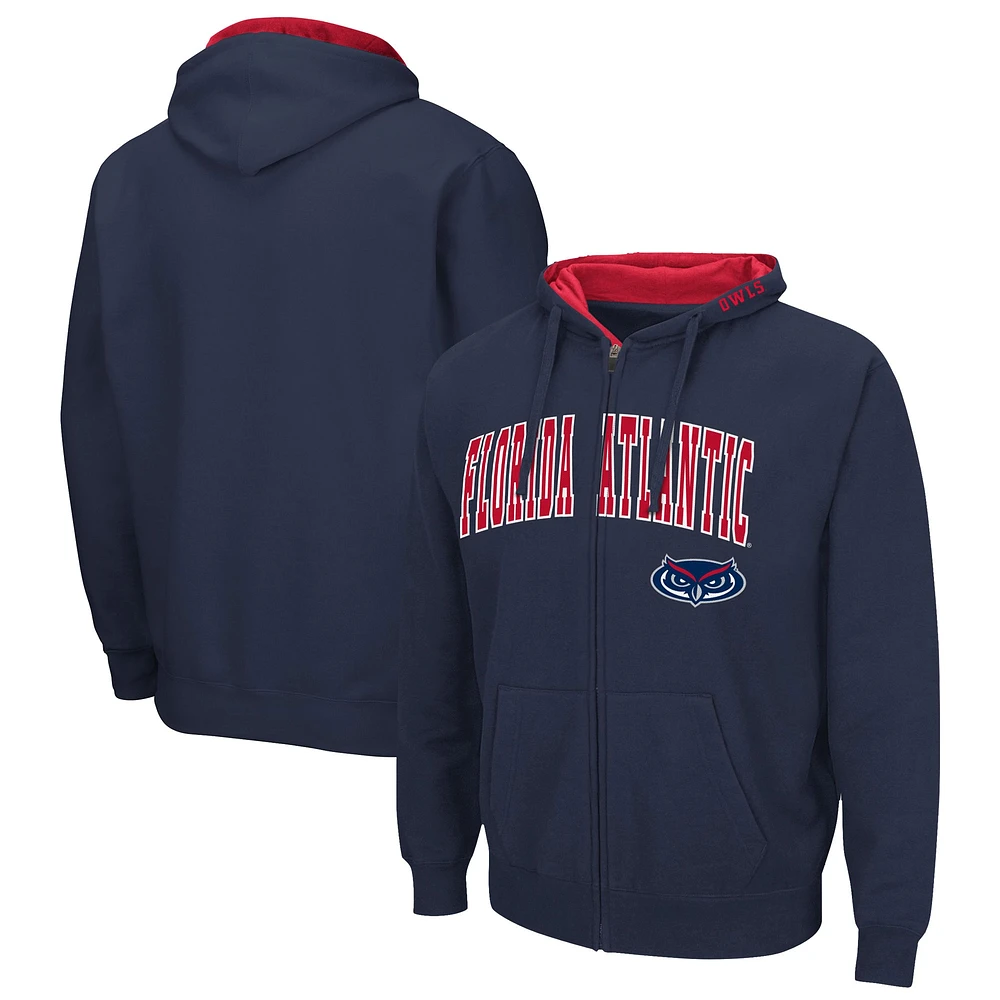 Sweat à capuche entièrement zippé Colosseum Navy Florida Atlantic Owls Arch & Logo 3.0 pour hommes