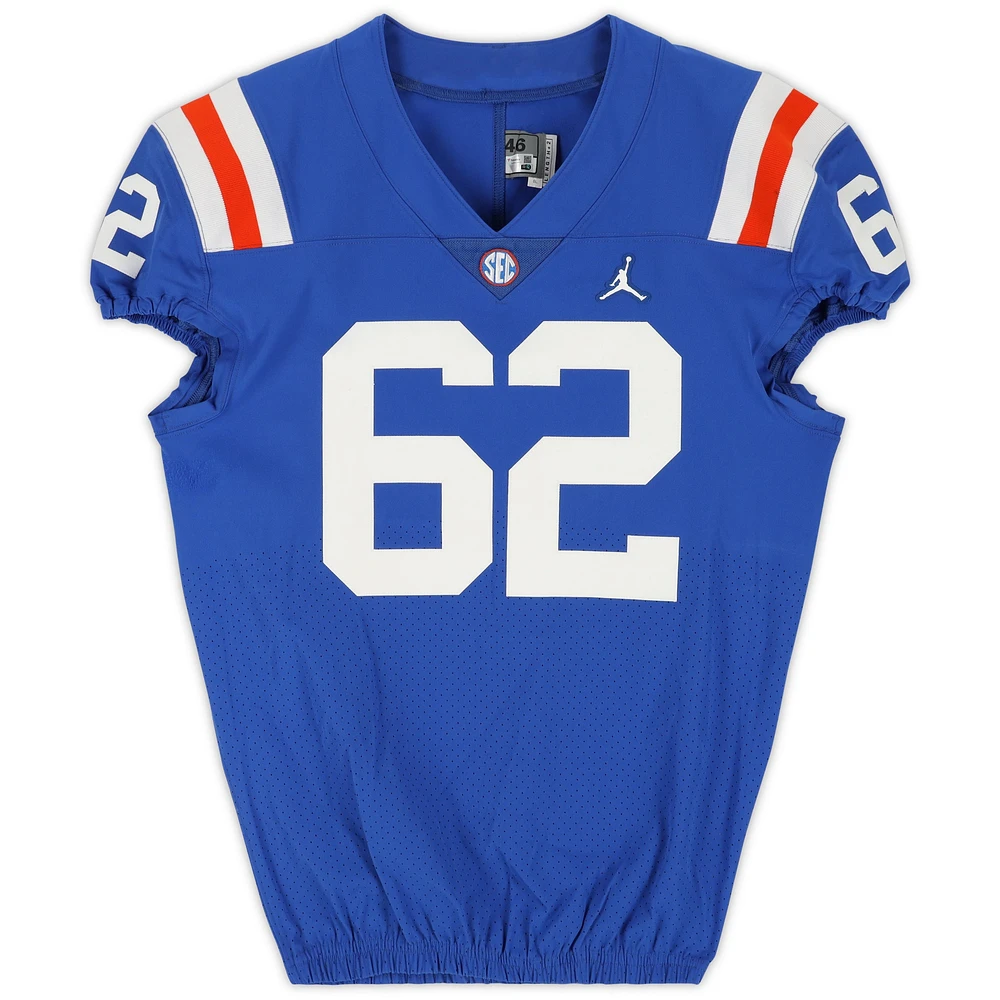 Florida Gators Team-Issued #62 Blue Throwback Jersey from the 2020-21 NCAA Football Seasons