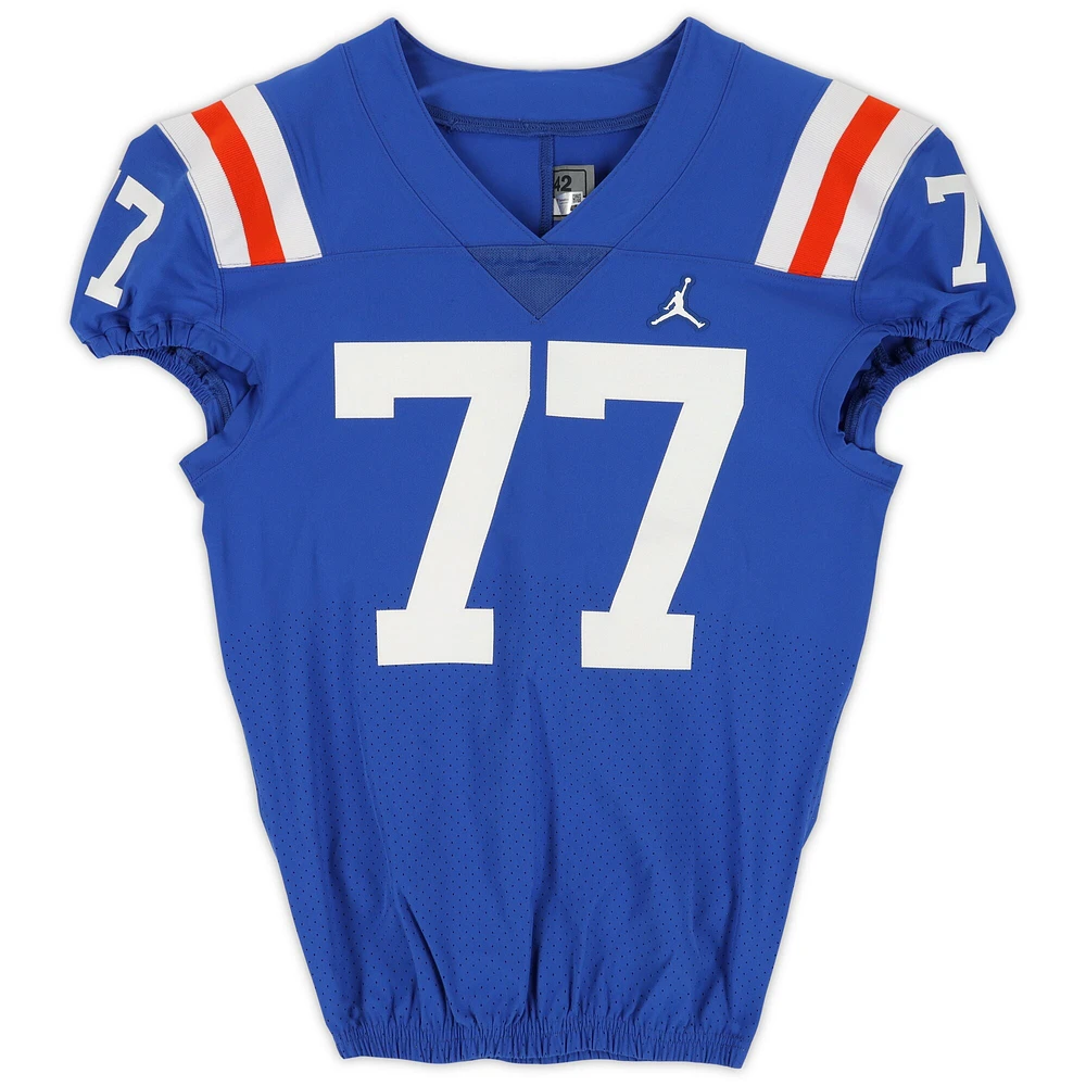 Florida Gators Team-Issued #77 Royal Throwback Jersey from the 2020-21 NCAA Football Seasons