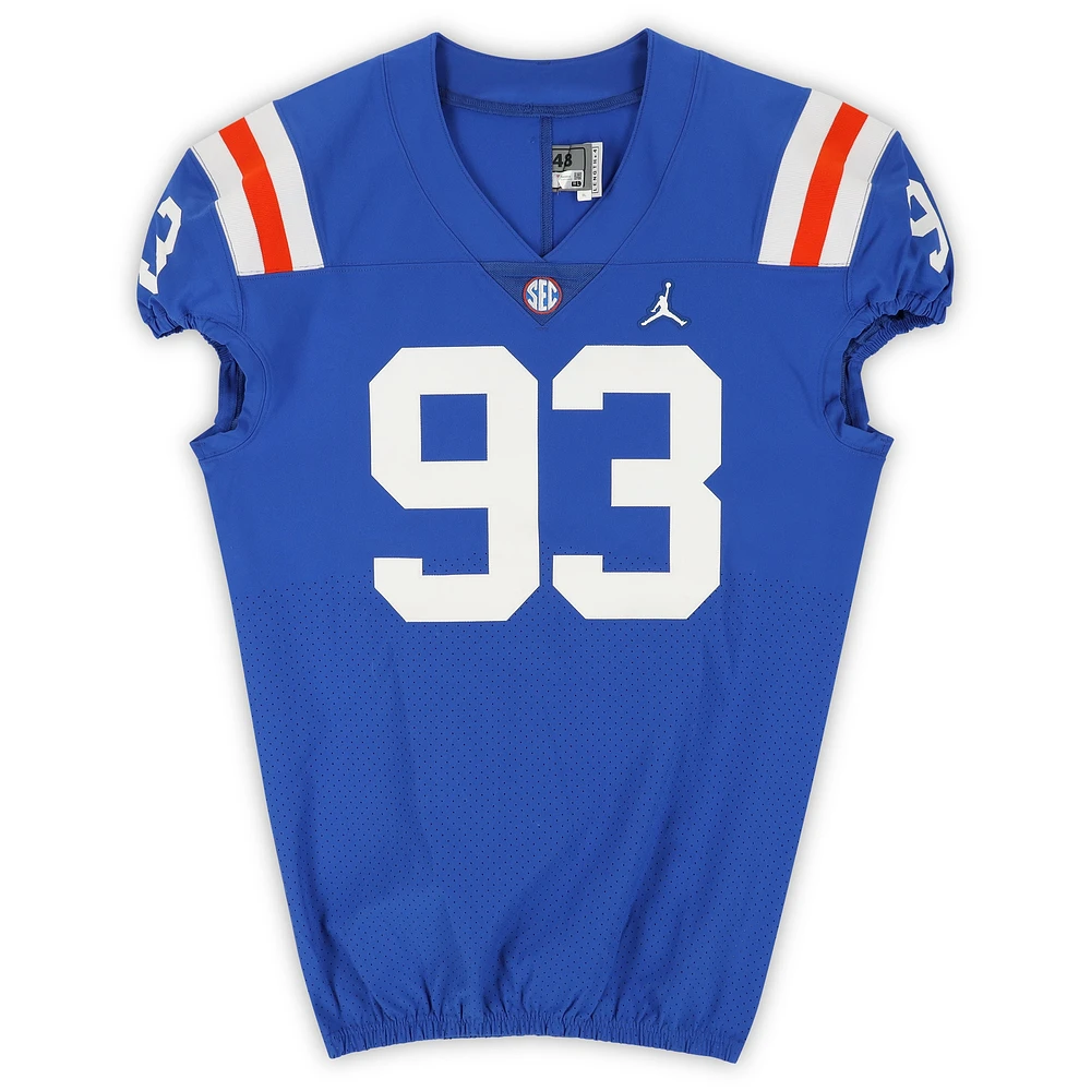 Florida Gators Team-Issued #93 Blue Throwback Jersey from the 2020-21 NCAA Football Seasons