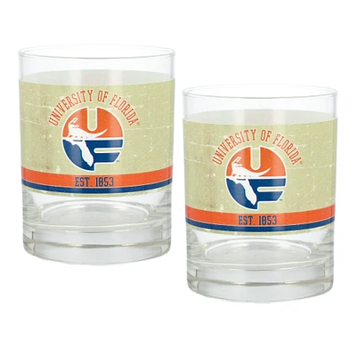 Paquet de deux Gators de Floride 14oz. Ensemble de verres vintage beige