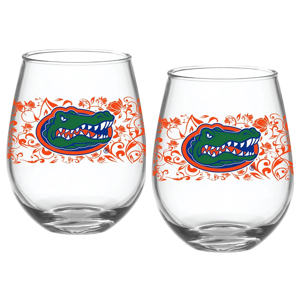 Paquet de deux Gators de Floride 15oz. Ensemble de verres floraux sans pied