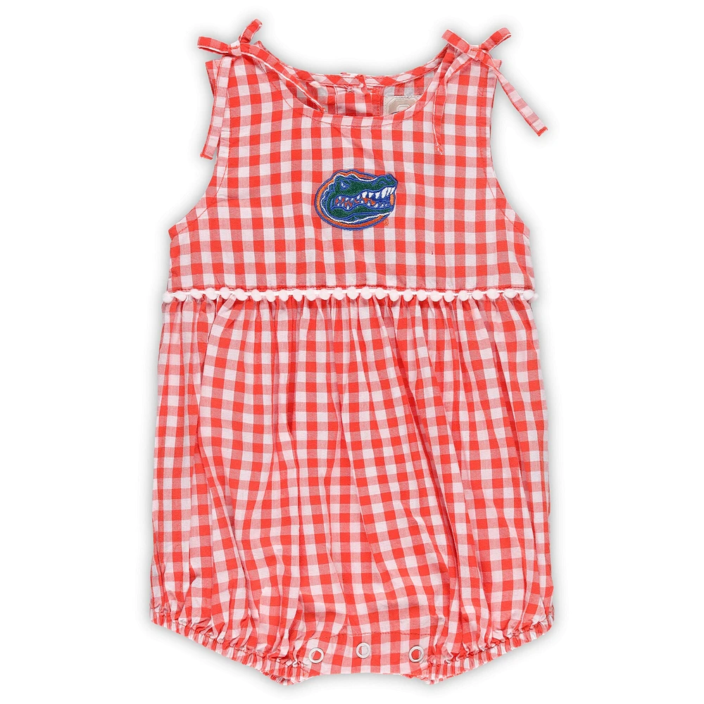 Girls Infant Garb Orange/White Florida Gators Teagan Gingham Ruffled Romper