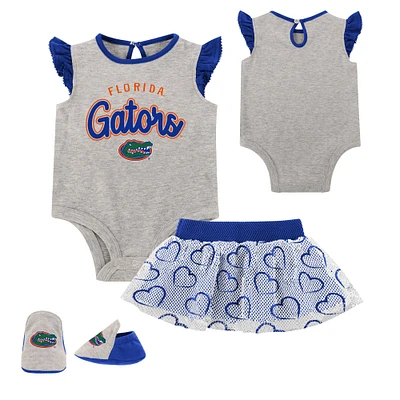 Girls Newborn Heather Gray Florida Gators All Dolled Up Bodysuit, Skirt & Bootie Set