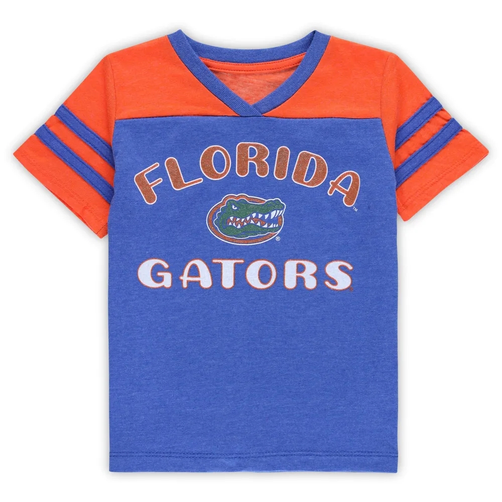 T-shirt rayé à col en V pour filles Colosseum Royal/Orange Florida Gators Piecrust Promise