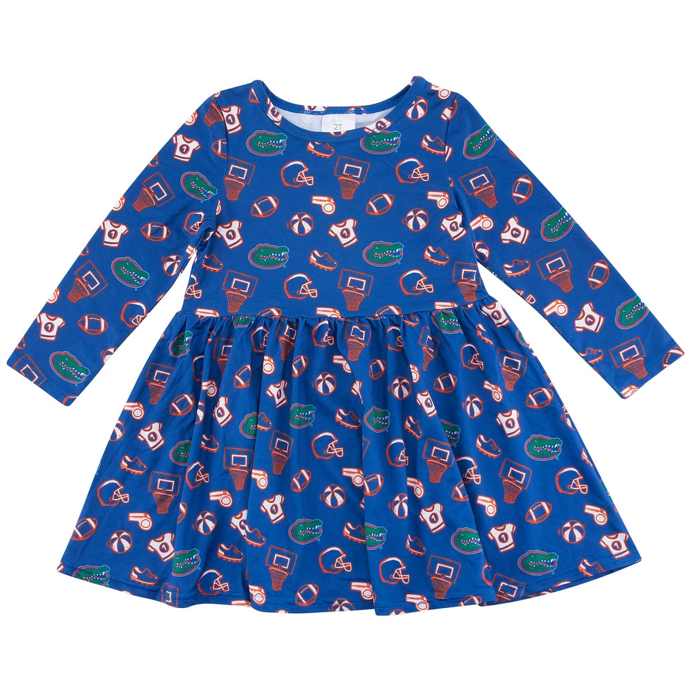 Robe à manches longues imprimé allover Royal Florida Gators ZooZatz pour filles