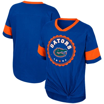 T-shirt à col en V noué sur le devant pour filles Colosseum Royal Florida Gators Tomika