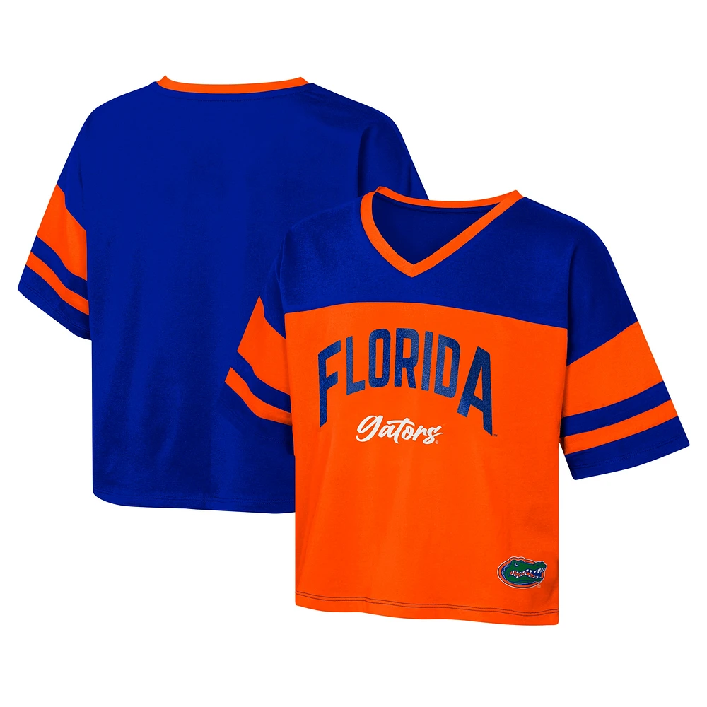 Girls Youth Royal Florida Gators The Playmaker Sleeve Stripe V-Neck Jersey T-Shirt