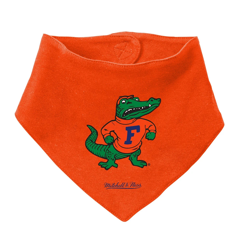 Ensemble de 3 bodys, bavoirs et chaussons Mitchell & Ness Royal/Orange Florida Gators pour bébé
