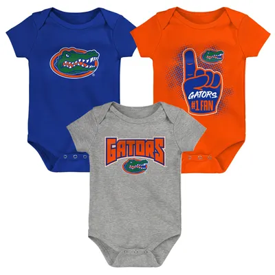 Florida Gators Infant Game On Three-Pack Bodysuit Set - Royal/Orange/Heather Gray