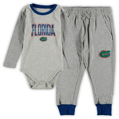 Florida Gators Wes & Willy Infant Jie Long Sleeve Bodysuit Pants Set - Heathered Gray/Royal