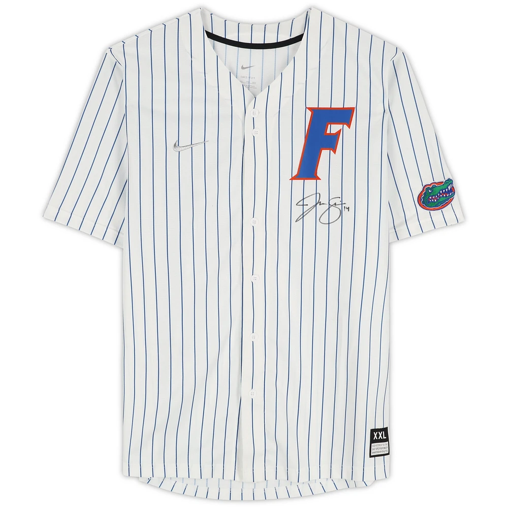 Jac Caglianone Florida Gators Autographed White Pinstripes Nike Replica Jersey 