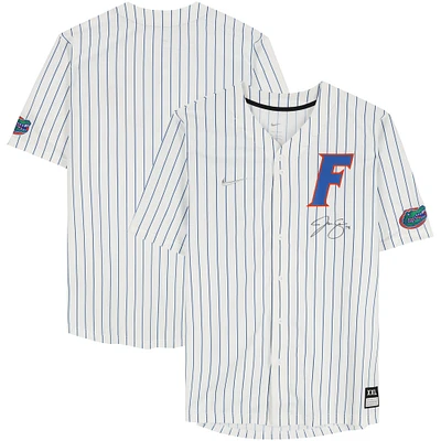 Jac Caglianone Florida Gators Autographed White Pinstripes Nike Replica Jersey 