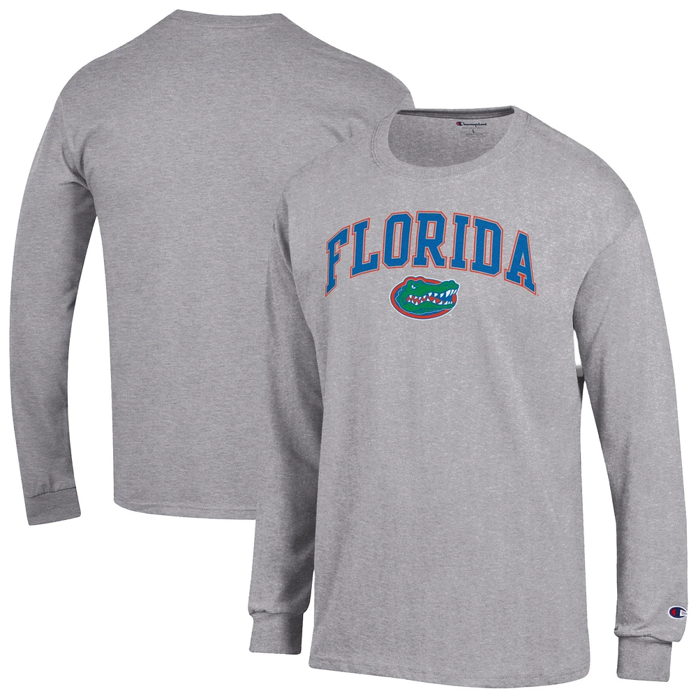 Men's Champion  Heather Gray Florida Gators Arched Logo Long Sleeve T-Shirt