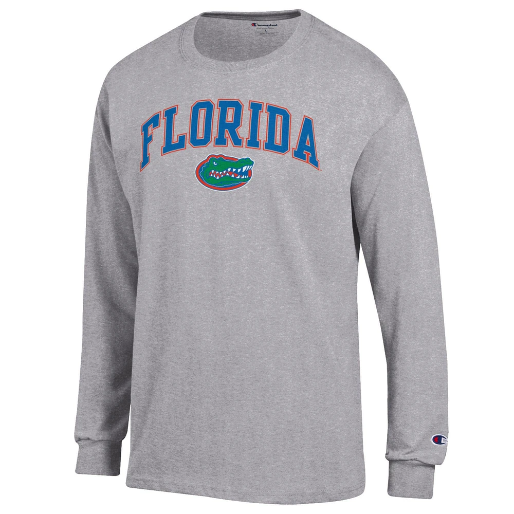 Men's Champion  Heather Gray Florida Gators Arched Logo Long Sleeve T-Shirt