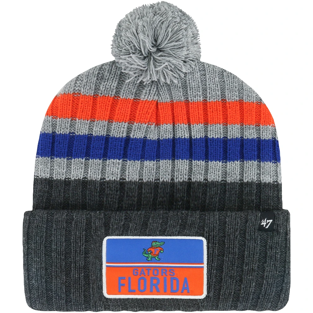 Men's '47 Charcoal Florida Gators Stack Striped Cuffed Knit Hat with Pom