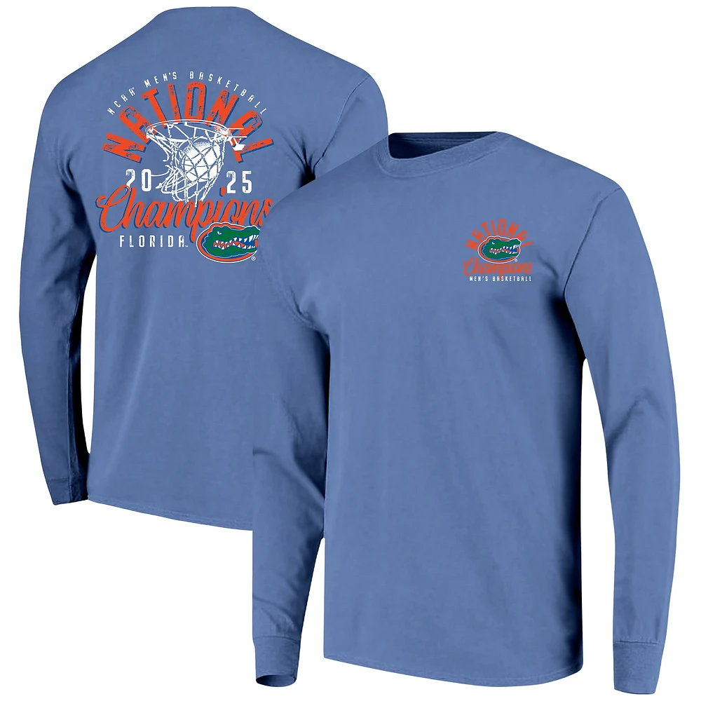 Men's Blue Florida Gators 2025 NCAA Basketball National Champions Distressed Net Long Sleeve T-Shirt