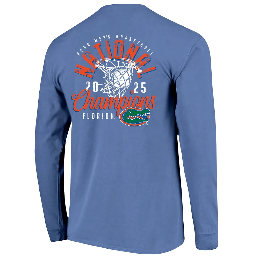 Men's Blue Florida Gators 2025 NCAA Basketball National Champions Distressed Net Long Sleeve T-Shirt