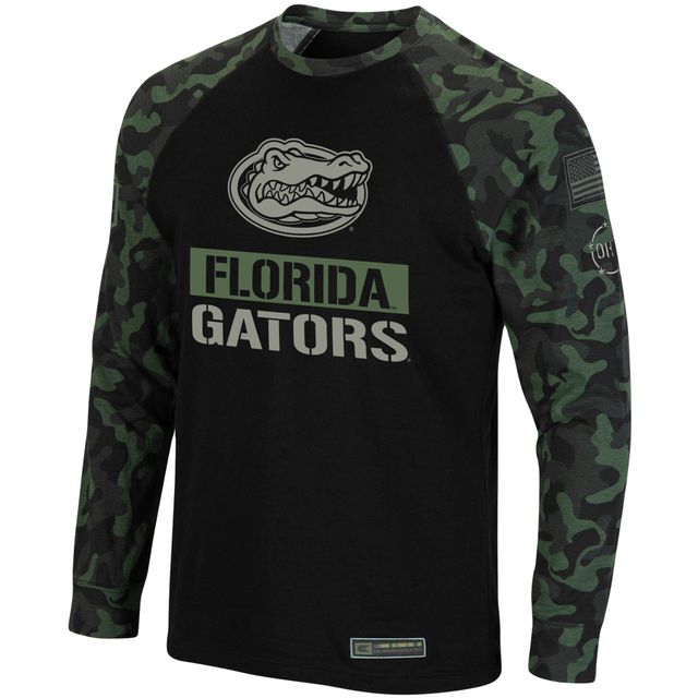 Colosseum Black/Camo Florida Gators OHT Military Appréciation Big & Tall T-shirt à manches longues raglan pour hommes