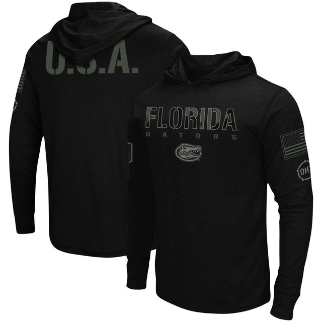 T-shirt à capuche manches longues pour hommes Colosseum Black Florida Gators OHT Military Appréciation